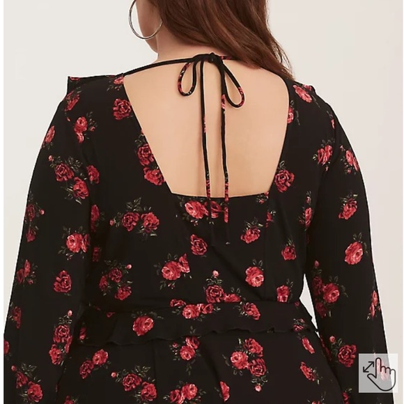 TORRID BLACK FLORAL JERSEY KNIT SKATER DRESS - Picture 4 of 14